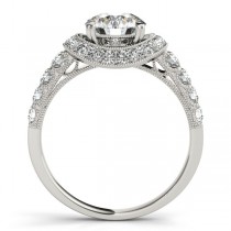 Diamond Frame Engagement Ring with Side Stones 14k White Gold 1.64ct