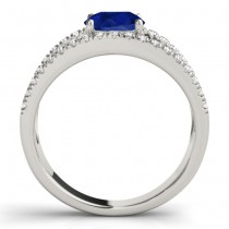 Blue Sapphire Split Shank Engagement Ring 14K White Gold (0.84ct)