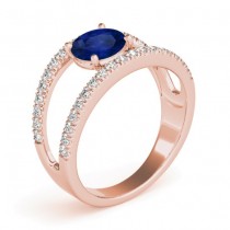 Blue Sapphire Split Shank Engagement Ring 18K Rose Gold (0.84ct)