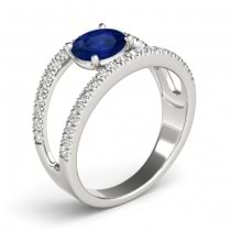 Blue Sapphire Split Shank Engagement Ring 18K White Gold (0.84ct)