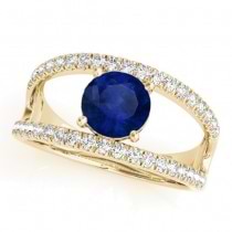 Blue Sapphire Split Shank Engagement Ring 18K Yellow Gold (0.84ct)