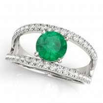Emerald Split Shank Engagement Ring 14K White Gold (0.67ct)