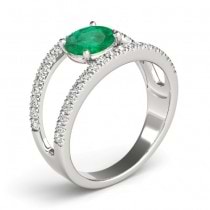 Emerald Split Shank Engagement Ring 14K White Gold (0.67ct)