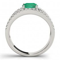 Emerald Split Shank Engagement Ring 18K White Gold (0.67ct)