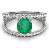 Emerald Split Shank Engagement Ring 18K White Gold (0.67ct)
