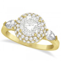 Pear and Round Cut Diamond Halo Engagement Ring 14k Yellow Gold 1.70ct