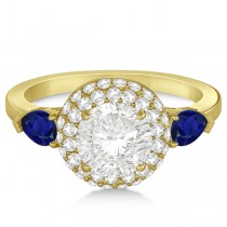 Pear Sapphire & Round Diamond Halo Engagement Ring 14k Y Gold (1.70ct)