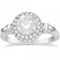 Pear Cut Side Stones & Diamond Halo Engagement Ring 14k W. Gold 0.75ct