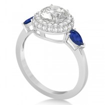 Pear Cut Sapphire & Diamond Engagement Ring Setting 14k W. Gold 0.75ct