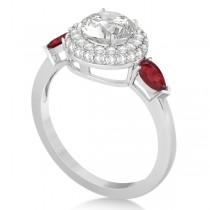 Pear Shape Ruby & Diamond Engagement Ring Setting 14k W. Gold (0.75ct)
