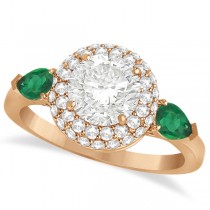 Pear Emerald & Round Diamond Halo Engagement Ring 14k R Gold (1.70ct)