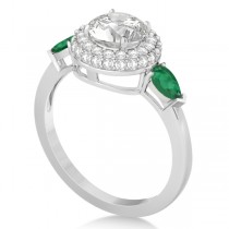 Pear Emerald & Round Diamond Halo Engagement Ring 14k W Gold (1.70ct)