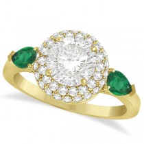 Pear Emerald & Round Diamond Halo Engagement Ring 14k Y Gold (1.70ct)