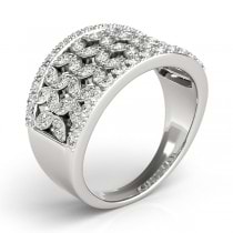 Elegant Wide Floral Diamond Ring Band 14k White Gold (0.63ct)