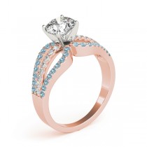Diamond & Aquamarine Triple Row Engagement Ring 14k Rose Gold (0.52ct)