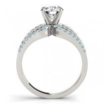 Diamond & Aquamarine Triple Row Engagement Ring 14k White Gold (0.52ct)