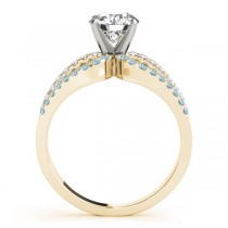 Diamond & Aquamarine Triple Row Engagement Ring 14k Yellow Gold (0.52ct)