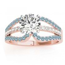 Diamond & Aquamarine Triple Row Engagement Ring 18k Rose Gold (0.52)