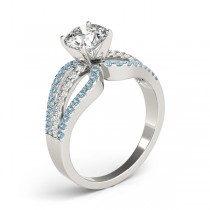 Diamond & Aquamarine Triple Row Engagement Ring 18k White Gold (0.52ct)