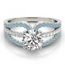 Diamond & Aquamarine Triple Row Engagement Ring 18k White Gold (0.52ct)