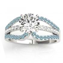 Diamond & Aquamarine Triple Row Engagement Ring Palladium (0.52ct)