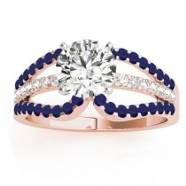 Diamond & Blue Sapphire Triple Row Engagement Ring 14k Rose Gold (0.52ct)