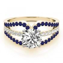 Diamond & Blue Sapphire Triple Row Engagement Ring 14k Yellow Gold (0.52ct)