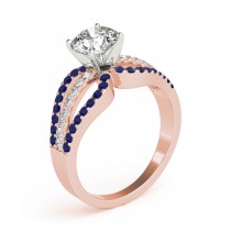 Diamond & Blue Sapphire Triple Row Engagement Ring 18k Rose Gold (0.52)