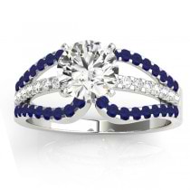 Diamond & Blue Sapphire Triple Row Engagement Ring 18k White Gold (0.52ct)
