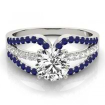 Diamond & Blue Sapphire Triple Row Engagement Ring 18k White Gold (0.52ct)