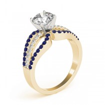 Diamond & Blue Sapphire Triple Row Engagement Ring 18k Yellow Gold (0.52ct)