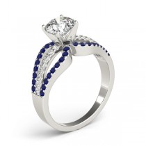 Diamond & Blue Sapphire Triple Row Engagement Ring Setting Platinum (0.52ct)