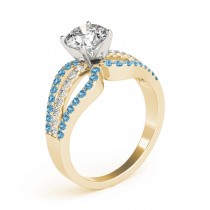 Diamond & Blue Topaz Triple Row Engagement Ring 14k Yellow Gold (0.52ct)