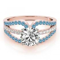 Diamond & Blue Topaz Triple Row Engagement Ring 18k Rose Gold (0.52)