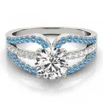 Diamond & Blue Topaz Triple Row Engagement Ring 18k White Gold (0.52ct)