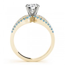 Diamond & Blue Topaz Triple Row Engagement Ring 18k Yellow Gold (0.52ct)