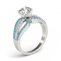 Diamond & Blue Topaz Triple Row Engagement Ring Palladium (0.52ct)