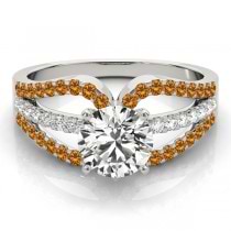 Diamond & Citrine Triple Row Engagement Ring 14k White Gold(0.52ct)
