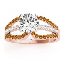 Diamond & Citrine Triple Row Engagement Ring 18k Rose Gold (0.52)