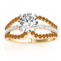 Diamond & Citrine Triple Row Engagement Ring 18k Yellow Gold (0.52ct)