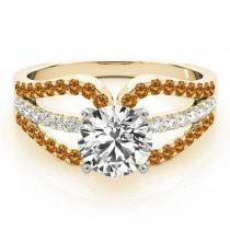 Diamond & Citrine Triple Row Engagement Ring 18k Yellow Gold (0.52ct)