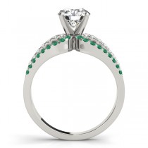 Diamond & Emerald Triple Row Engagement Ring 14k White Gold(0.52ct)