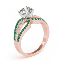 Diamond & Emerald Triple Row Engagement Ring 18k Rose Gold (0.52)