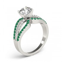 Diamond & Emerald Triple Row Engagement Ring Palladium (0.52ct)