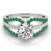 Diamond & Emerald Triple Row Engagement Ring Palladium (0.52ct)