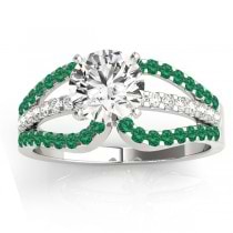 Diamond & Emerald Triple Row Engagement Ring Platinum (0.52ct)