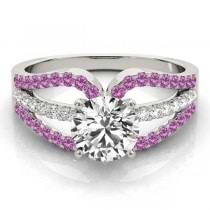 Diamond & Pink Sapphire Triple Row Engagement Ring 14k White Gold(0.52ct)