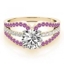 Diamond & Pink Sapphire Triple Row Engagement Ring 14k Yellow Gold (0.52ct)