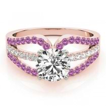 Diamond & Pink Sapphire Triple Row Engagement Ring 18k Rose Gold (0.52)