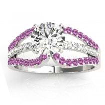 Diamond & Pink Sapphire Triple Row Engagement Ring 18k White Gold (0.52ct)